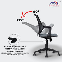 MRC Mono Ergonomic Office Chair (Mid-Back) – Revolving Breathable Mesh Desk Chair for Work from Home & Study–Lumbar Support & Heavy Duty Nylon Base (Grey & White)