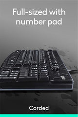 Logitech MK120 Wired USB Keyboard and Mouse Set for Windows, Optical Wired Mouse, Full-Size Keyboard, USB Plug-and-Play, Compatible for PC, Laptop - Black