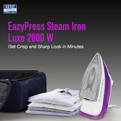 KENT Luxe Steam Iron|2000 Watts|Powerful Steam Output Upto 25 G/Min|Steam Burst|Ceramic-Coated Non-Stick Sole Plate|Vertical And Horizontal Steaming|Anti Drip|Self Cleaning|Purple