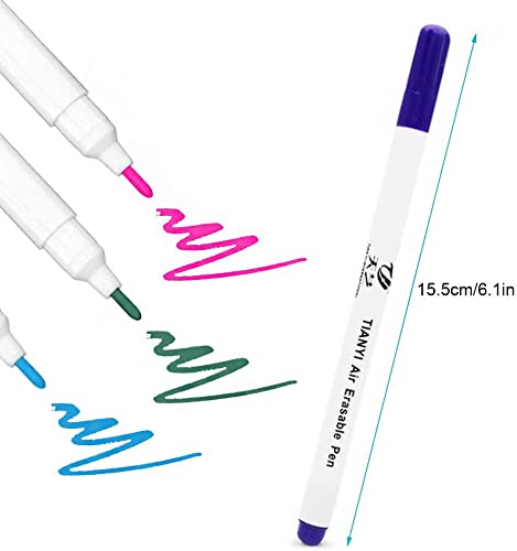 SYGA 12 Piece Air Erasable Pen, Water Erasable Fabric Marking Pens for Fabric, Garment, Leather and Shoes - Blue, Green, Pink, Purple, White and Yellow, 2 Pieces of each colour