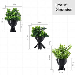 Kuber Industries 3 Pcs Set Plastic Mini Artificial Plants with Pot | Table Top & TV Unit Decorative Items for Living Room | Faux Plants for Home Decor & Office Desk | Man Shape - Black