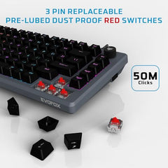 EvoFox Katana X2 TKL Gaming Mechanical Keyboards Wireless –Tri-Mode (BT/2.4G/Wired), Silent Red Switches, 1000Hz Polling Rate, Vivid and Dynamic Backlighting, 4000mAh Battery,Volume Knob (Black)
