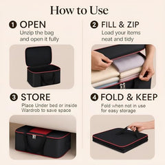 DALUCI Underbed Storage Bags for Clothes Pack of 4 Large Moisture Proof Organizer with Zipper Non Woven Foldable Storage Bag for Blanket Saree Wardrobe 54 x 46 x 26 cm (Black & Red - Large, 4 Pack)