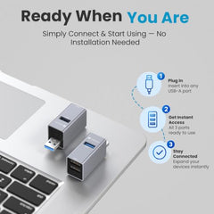 Portronics Mport Link A 3-Port USB-A Hub, 1x USB 3.0 (5Gbps) + 2X USB 2.0, Aluminium Alloy Body, Plug & Play for Laptop/PC (Grey)