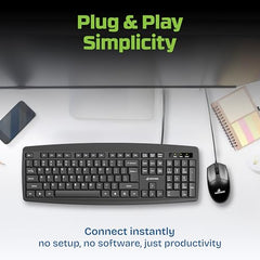 Earthonic WKM-100-E Wired Keyboard & Mouse Combo, USB Plug & Play Setup, Comfortable Design, Adjustable Keyboard Stand, 1.5 M Cable Length for Windows, Mac OS Computer