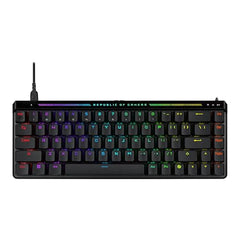 ROG Falchion Ace HFX 65% gaming keyboard with ROG HFX magnetic switches, rapid trigger toggle, 8000 Hz polling rate, three-layer dampening foam, silicone gasket mount, touch panel and protective cover