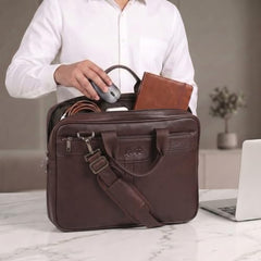 RIONTO Elite Vegan Leather Laptop Bags for Men Office Use | Upto 15.6 inch | Expandable Bottom | Mobile & Pen Compartment with Multiple Organizers | Professional Office Bag for Man & Women - Tan