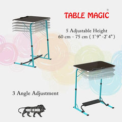 TABLE MAGIC- BADE Multipurpose Laptop Table Mat Finish - Adjustable, Foldable, Portable, Engineered Wood Top with Footrest, Top Size 60 * 45cm (X-Large, Midnight Black)