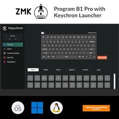 Keychron B1 Pro Ultra-Slim ZMK/Launcher Wireless Bluetooth 2.4 GHz/Wired Connection Keyboard for Mac Windows Linux - Gray