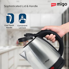 Impex Migo Stainless Steel Electric Kettle 1.8 Litre 1500 Watts Fast Boiling Portable Electric Kettle | Power Indicator | Dry Run Protection | Auto Cut off | 360 Degree Rotatable | 1 Year Warranty