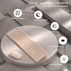 COVEVA Wireless Keyboard and Mouse Combo, 2.4GHz Wireless (Khaki)