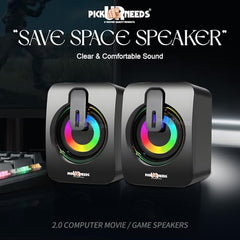 Pick Ur Needs RGB Multimedia Speakers High Bass USB Powered Desktop Speakers with Dynamic LED Lights Wired Speakers for PC, Laptop & Gaming