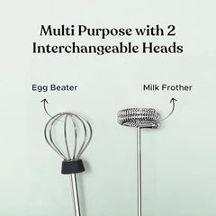 Salt AeroWhisk Classic Rechargeable Milk Frother | 3 Speed Modes | Egg Beater and Milk Frother Attachment | Powerful Motor with Long Lasting Battery, Green