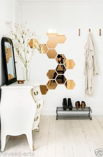 SYGA Acrylic Hexagon Wall Decor - 20 Golden Mirror