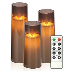 Flameless LED Pillar Candle Set of 2 | Acrylic Fiber Glass | Dancing Faux Wick | Remote Control with Battery Operated 3 AA | Home Décor & Gifting | 3" D x 6" H | Red