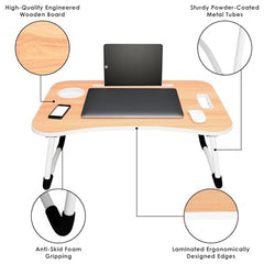 MollisHomes Laptop Table with Dock Stand Wood Smart Standard Multi-Purpose Solid/Study Table/Bed Table/Foldable and Portable/Ergonomic & Rounded Edges/Non-Slip Legs/Engineered (Blue)