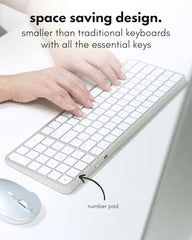 Macally Bluetooth Mac Keyboard and Mouse - Compact (2 Zone) Layout with Number Pad - Multisync, Rechargeable - Wireless Apple Keyboard and Mouse Combo for Mac, MacBook, iPad, iPhone - Silver
