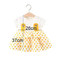 MOMISY Baby Girl Short Sleeves Infant Toddler Summer Frock - Yellow&White-M (6 Months to 12 Months)
