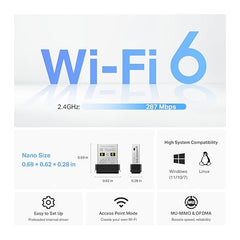 TP-Link Archer TX10UB Nano AX900 Wi-Fi 6 Bluetooth 5.3 USB Adapter, 900 Mbps Dual Band USB 2.0, Omni Directional Antenna, Supports Windows 11/10