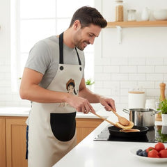 MOMISY Waterproof Kitchen Apron, Cooking Apron with Large Front Pocket, Cute Girl Print Design (OffWhite Black)