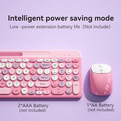 Retro Wireless Keyboard and Mouse Combo, Full-Size USB Keyboard with Round Keycaps, 2.4GHz Wireless for Desktop, Laptop and Computer (Green-Colorful)