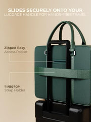EUME Commute Laptop Bags for Men & Women Office Use| Gift | with Padded Compartment | Vegan Leather & Nylon Fabric | Fits Up to 15.6" Laptop & MacBook, 11L, Black & Forest Green