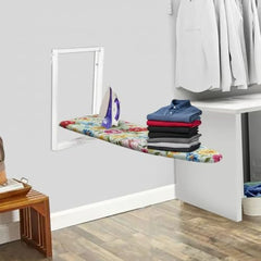 CIPLA PLAST Wall Mount Ironing Table/Board | Space-Saving & Foldable Mechanism | Wooden Surface | DIY Assembly | Easy-Release Lever, Removable Cotton Cover & Mounting Hardware | 85X34 CMS