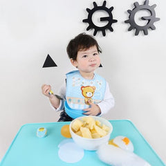 MOMISY Baby Bib For Newborn Waterproof Silicone Apron Wipeable Stain Resistant With pocket For 6 months and up (Blue-Bear)