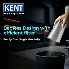 KENT Dash Vacuum Cleaner | 600W | High Suction Power >16 kPa | Cyclone5 Technology and HEPA Filter | Bagless Design | Ideal for Floor, Curtain, Carpet, Sofa & Car | Black & Blue