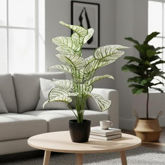 GARDEN GYANI Artificial Areca Palm Plant with Black Pot – 145 cm Tall Faux Tropical Decorative Plant with 35 Leaves for Home, Office & Living Room Décor
