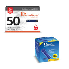 Diabascan Glucometer Strips 50 (25 X2) with Blood Lancet, Niddle, Round Lancet Needle,Vital Round Glucometer Lancets Glucometer Lancets 100