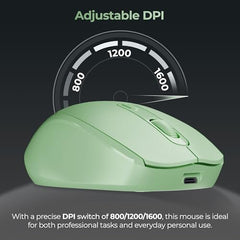 Foxin Flow Wireless Mouse with Rechargeable Battery, Bluetooth & 2.4 Ghz Dual Connectivity, 4 Buttons, Upto 1600 DPI, Type-C Charging | Ergonomic Office Mouse for Laptop, MacBook, PC | Green