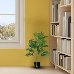 GARDEN GYANI Artificial Areca Palm Plant with Black Pot – 145 cm Tall Faux Tropical Decorative Plant with 35 Leaves for Home, Office & Living Room Décor