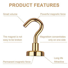 RULOKSHA Heavy Duty Magnetic Hooks, Holds Up to 13.6 kg (30 lbs), Strong Neodymium Rare Earth Magnets with Nickel Coating for Kitchen, Refrigerator, Office, Garage & Home (Silver, 3)