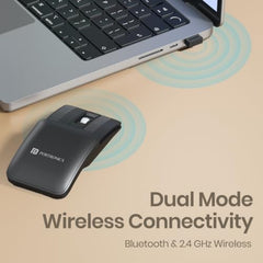 Portronics Toad Fold Wireless Bluetooth Mouse with Dual Wireless (BT + 2.4 GHz), Foldable Mouse, Rechargeable Battery, Multi-Device Pair, Up to 3200 DPI Sensitivity (Black)
