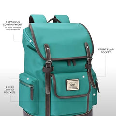 Gear Classic 16.5"/21L Medium Water Resistant Faux Leather Anti Theft Knapsack | Laptop Bag | Casual Bag | Travel Bag for Men/Women (Green - Brown)