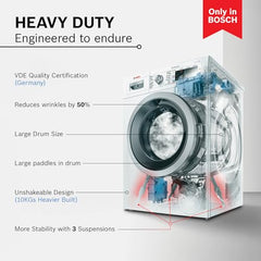 Bosch 7 kg 5 Star Front Load Fully-Automatic Washing Machine, Antibacterial Tech, AI ActiveWater, 15 Wash Programs, 53L Large Drum, SoftCare Paddle, Silver, WAJ24266IN (2026 Model)