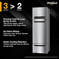 Whirlpool 235 L Frost Free Triple-Door Refrigerator (FP 253D PROTTON ROY RADIANT STEEL(Z) Double Door Refrigerator space)