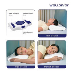 WELLGIVER Cervical Butterfly Pillow | Orthopedic Memory Foam for Neck & Shoulder Pain | Ergonomic Contour Design | Dual Height Support | Side Sleeper Pillow with Arm Rest - Pack of 1