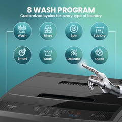 Haier 8 Kg 5 Star Fully Automatic Top Load Washing Machine with Oceanus Wave Drum, Magic Filter, 8 Wash Programs (ETL80-AES5, Brown Grey, Stainless Steel Drum, 15 Mins Quick Wash)