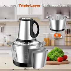 Zerastia Electric Chopper 2L Stainless Steel | Heavy Duty Meat Grinder, Vegetable Chopper & Food Processor | Multipurpose Mixer Grinder Machine for Kitchen