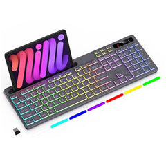 Soueto Wireless Keyboard with RGB Backlit, Phone Holder for Mac/PC, Black