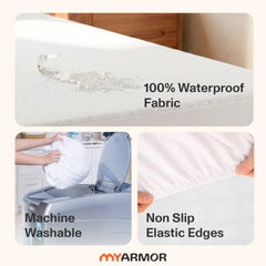 MY ARMOR Waterproof Mattress Protector King Size, 78x72, 6.5x6 feet, Double Bed Protector Sheet Cover, Breathable and Hypoallergenic Ultra Soft Fitted Terry Cotton Feel Fabric, Elastic Skirting, Grey
