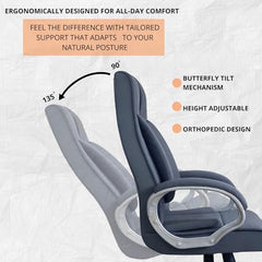INNOWIN Profit High Back Orthopedic Boss Chair with 3 Year Limited Warranty | Leatherette Office Chair | Ergonomic Executive Chair with Spacious Cushioned Seat | Heavy Duty Metal Base | Grey