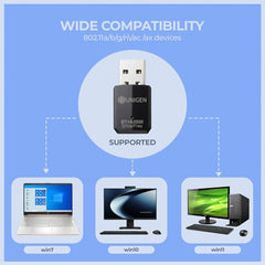 UNIGEN 600Mbps WiFi USB Adapter + Bluetooth 5.4 | 2.4GHz & 5.8GHz Wireless WiFi Dongle 5g | Compatible with Windows 7/10/11 | Compact Mini USB WiFi Receiver
