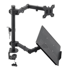 Laptop Desk Arm with Clamp and Grommet, Swivel and Tilt Function (Dual Arm with Monitor & Laptop)