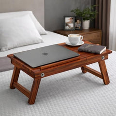 Laptop Table, Laptop Table on Bed, Foldable Bed Desk with Side Cup Holder, Portable Lap Tray for Study and Work (Honey Finish)