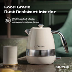 CÜRAA Retro Electric Kettle 1.8 Litre | Water Kettle Electric with 304 Stainless Steel Body, Auto Shut-Off, Detachable Lid, Dry-Boil Protection, 360° Base & Cool-Touch Handle | Green | 2000 W