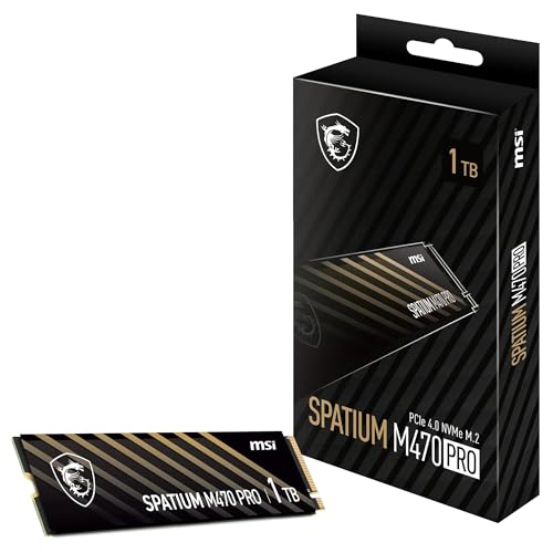 MSI SSD SPATIUM M470 Pro PCIe 4.0 NVMe M.2 1TB - PCIe 4.0 NVMe M.2 Internal Solid State Drive, 6000MB/s Read & 4500MB/s Write, 3D NAND, Built-in Data Security, Center - 5 Year Warranty (320 TBW)