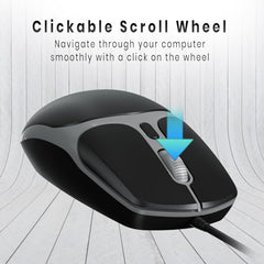 Portronics Toad 103 Wired Optical Mouse with 2400 DPI, Plug & Play, Ambidextrous, Hi-Optical Tracking, 1.5M Cable Length, 30 Lakhs Click Life, Ergonomic Mouse for Comfortable All-Day Grip (Black)